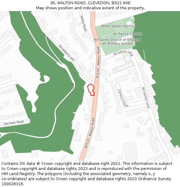 36, WALTON ROAD, CLEVEDON, BS21 6AE: Location map and indicative extent of plot