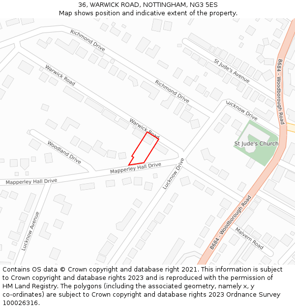 36, WARWICK ROAD, NOTTINGHAM, NG3 5ES: Location map and indicative extent of plot