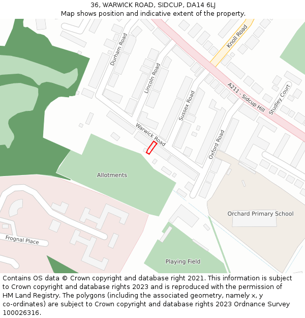 36, WARWICK ROAD, SIDCUP, DA14 6LJ: Location map and indicative extent of plot
