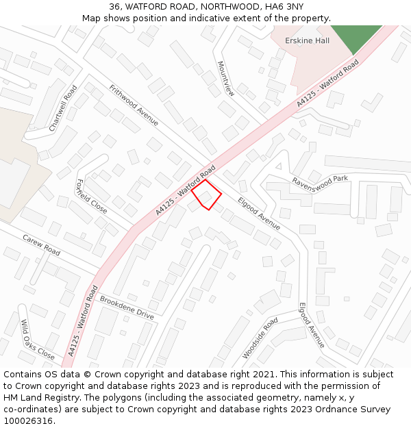 36, WATFORD ROAD, NORTHWOOD, HA6 3NY: Location map and indicative extent of plot