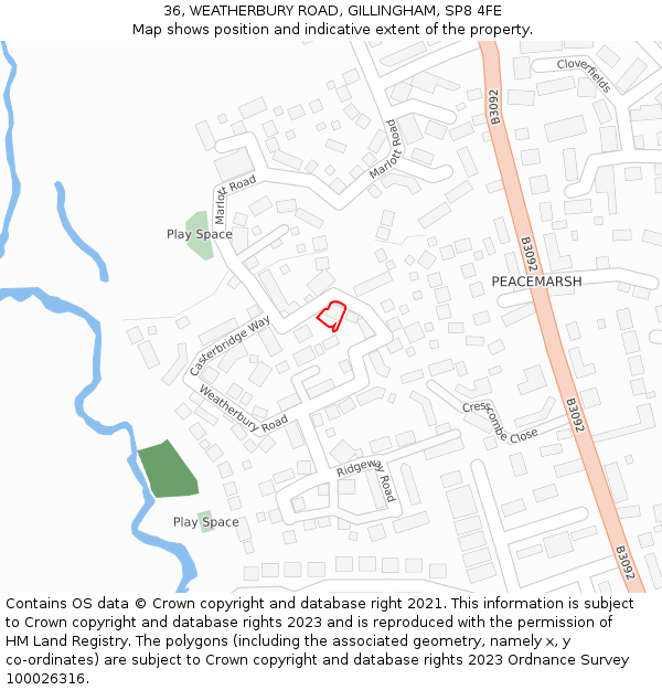 36, WEATHERBURY ROAD, GILLINGHAM, SP8 4FE: Location map and indicative extent of plot