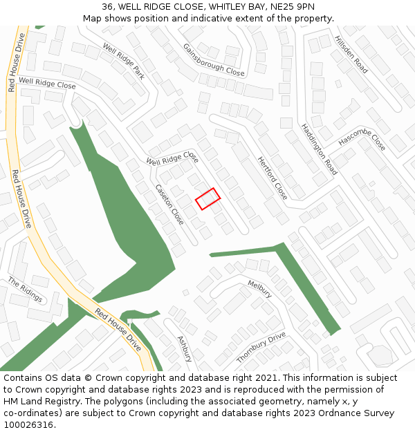 36, WELL RIDGE CLOSE, WHITLEY BAY, NE25 9PN: Location map and indicative extent of plot