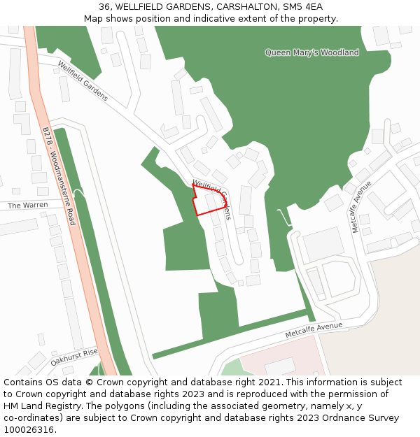 36, WELLFIELD GARDENS, CARSHALTON, SM5 4EA: Location map and indicative extent of plot