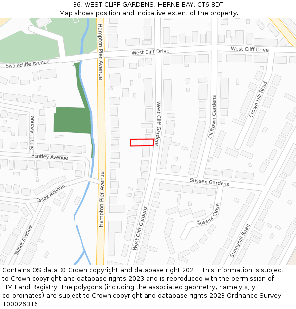 36, WEST CLIFF GARDENS, HERNE BAY, CT6 8DT: Location map and indicative extent of plot