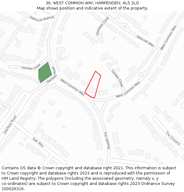 36, WEST COMMON WAY, HARPENDEN, AL5 2LG: Location map and indicative extent of plot