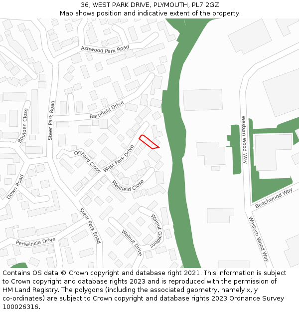 36, WEST PARK DRIVE, PLYMOUTH, PL7 2GZ: Location map and indicative extent of plot