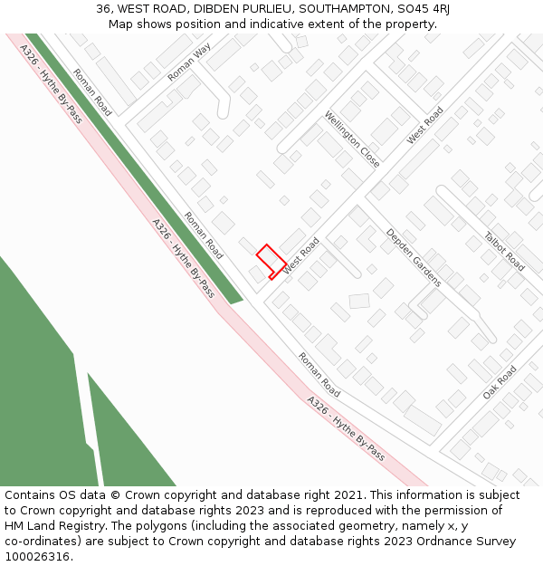 36, WEST ROAD, DIBDEN PURLIEU, SOUTHAMPTON, SO45 4RJ: Location map and indicative extent of plot