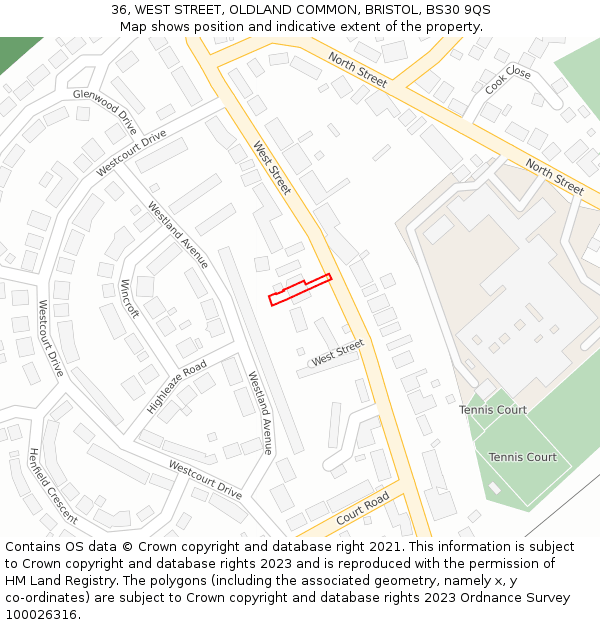 36, WEST STREET, OLDLAND COMMON, BRISTOL, BS30 9QS: Location map and indicative extent of plot