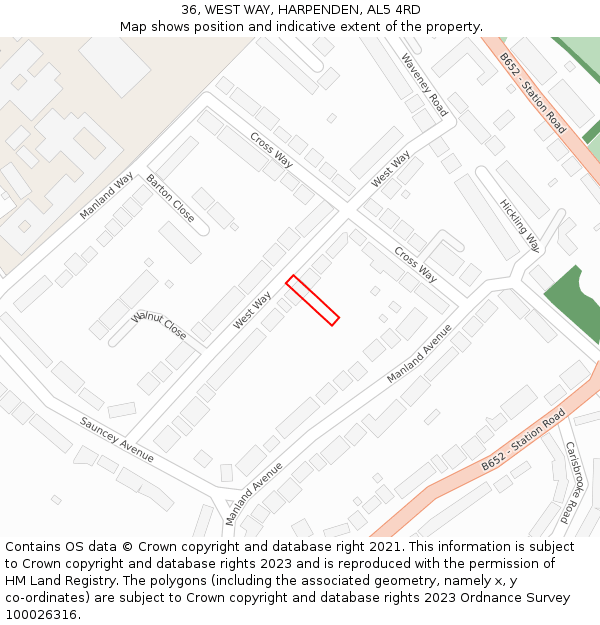 36, WEST WAY, HARPENDEN, AL5 4RD: Location map and indicative extent of plot