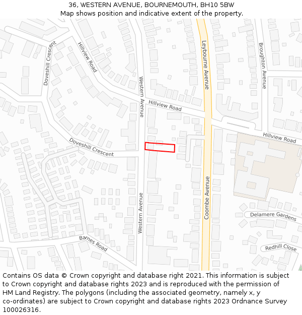 36, WESTERN AVENUE, BOURNEMOUTH, BH10 5BW: Location map and indicative extent of plot