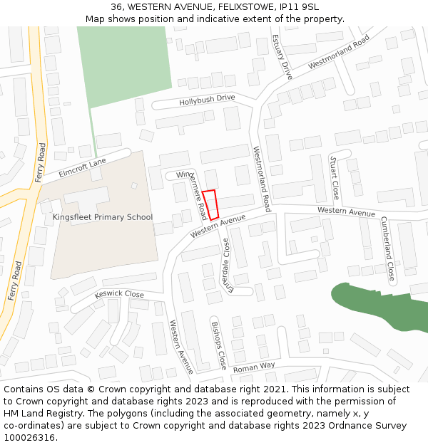 36, WESTERN AVENUE, FELIXSTOWE, IP11 9SL: Location map and indicative extent of plot