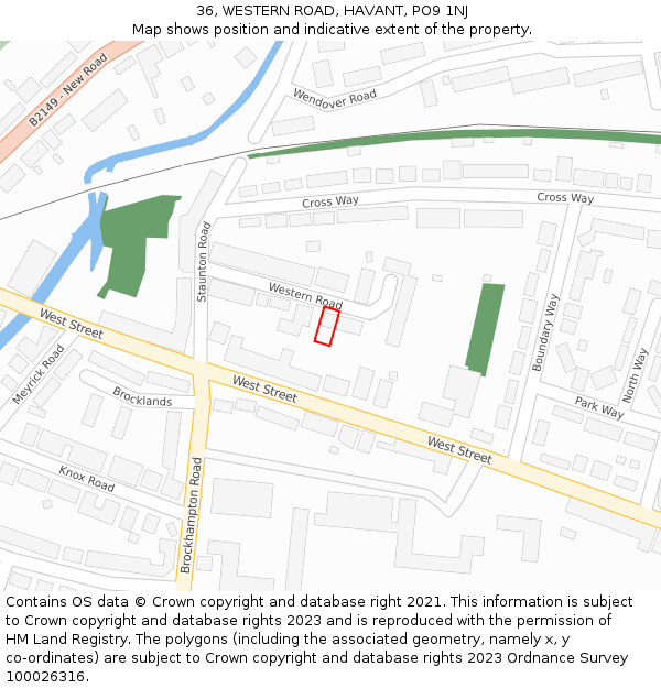 36, WESTERN ROAD, HAVANT, PO9 1NJ: Location map and indicative extent of plot