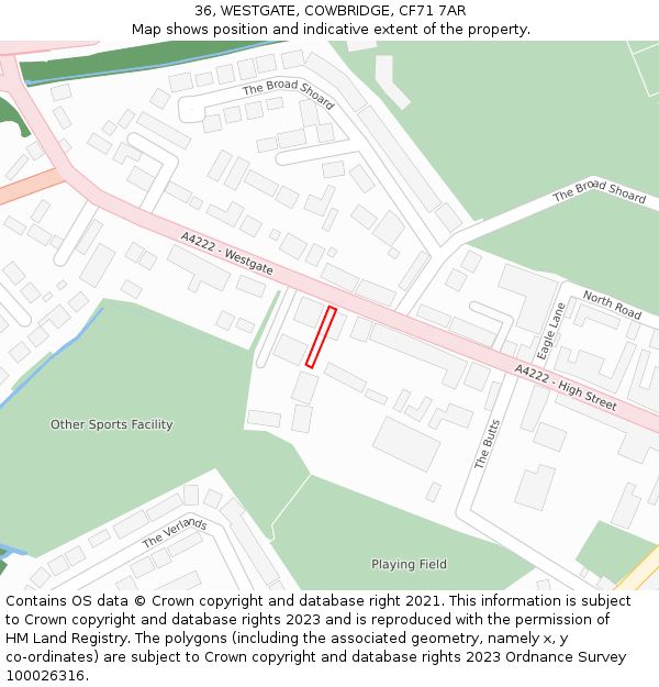 36, WESTGATE, COWBRIDGE, CF71 7AR: Location map and indicative extent of plot