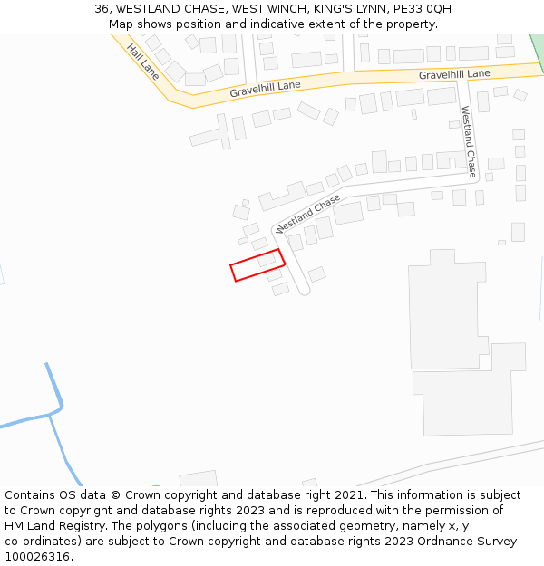 36, WESTLAND CHASE, WEST WINCH, KING'S LYNN, PE33 0QH: Location map and indicative extent of plot