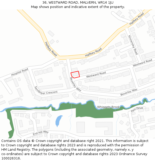 36, WESTWARD ROAD, MALVERN, WR14 1JU: Location map and indicative extent of plot