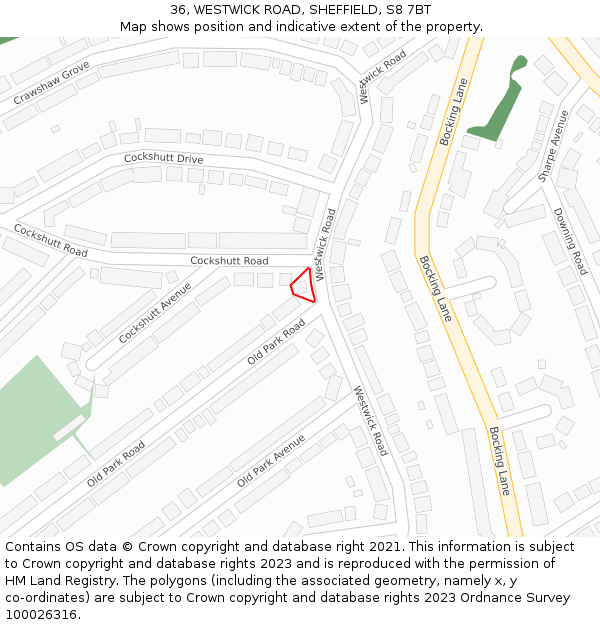 36, WESTWICK ROAD, SHEFFIELD, S8 7BT: Location map and indicative extent of plot