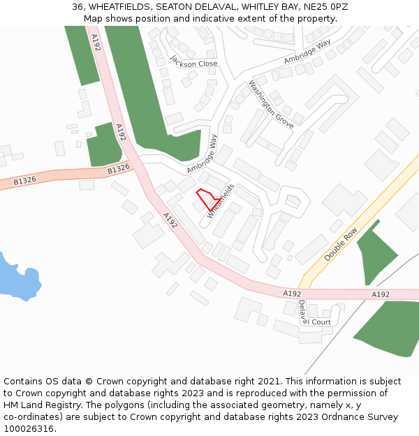 36, WHEATFIELDS, SEATON DELAVAL, WHITLEY BAY, NE25 0PZ: Location map and indicative extent of plot