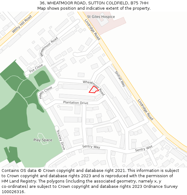 36, WHEATMOOR ROAD, SUTTON COLDFIELD, B75 7HH: Location map and indicative extent of plot