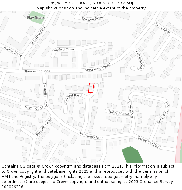 36, WHIMBREL ROAD, STOCKPORT, SK2 5UJ: Location map and indicative extent of plot