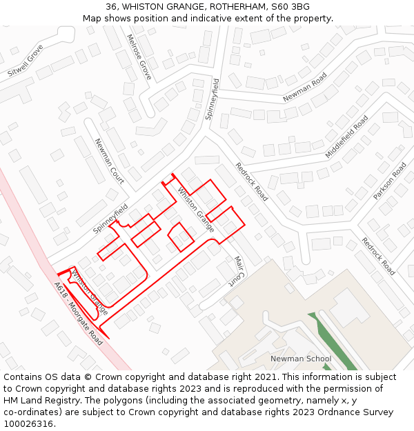 36, WHISTON GRANGE, ROTHERHAM, S60 3BG: Location map and indicative extent of plot