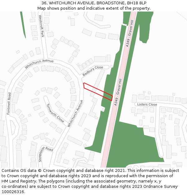 36, WHITCHURCH AVENUE, BROADSTONE, BH18 8LP: Location map and indicative extent of plot