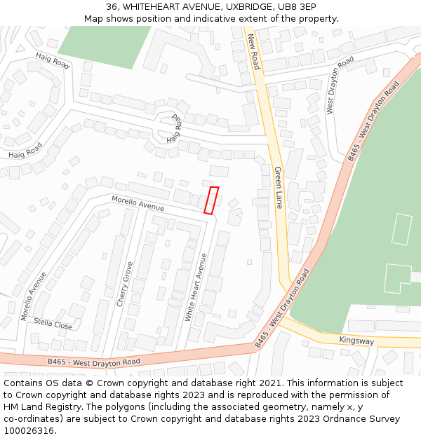 36, WHITEHEART AVENUE, UXBRIDGE, UB8 3EP: Location map and indicative extent of plot
