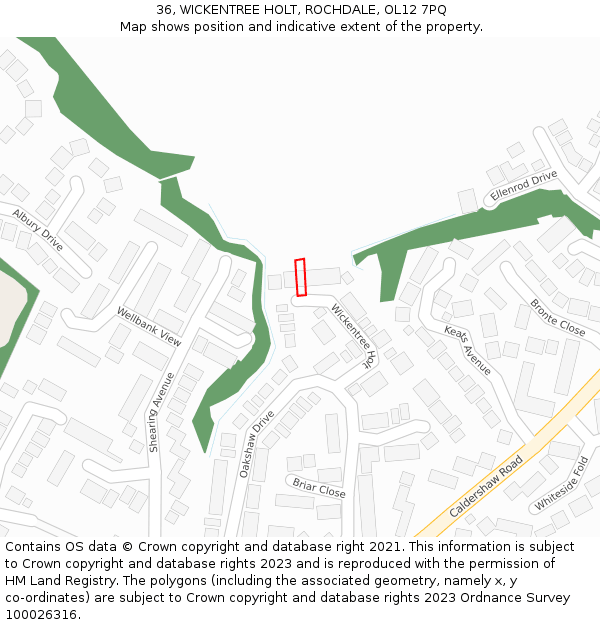 36, WICKENTREE HOLT, ROCHDALE, OL12 7PQ: Location map and indicative extent of plot