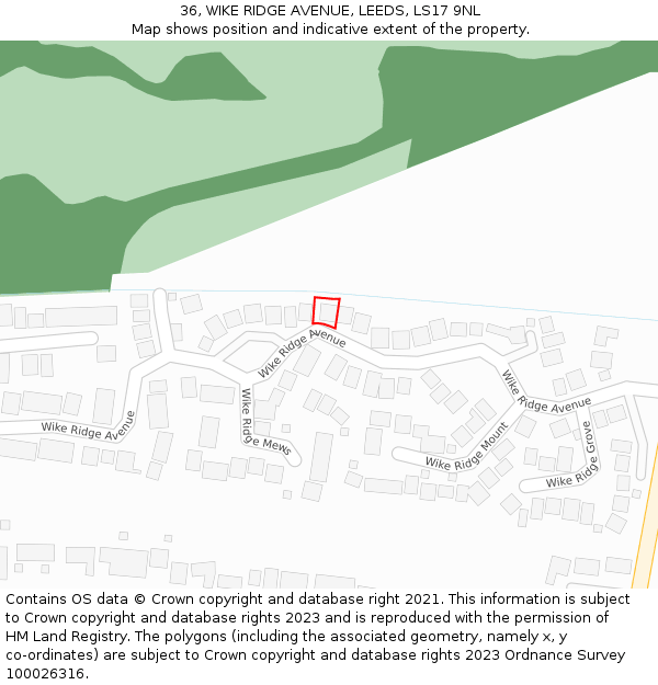 36, WIKE RIDGE AVENUE, LEEDS, LS17 9NL: Location map and indicative extent of plot