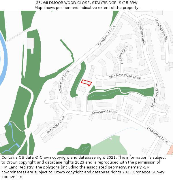 36, WILDMOOR WOOD CLOSE, STALYBRIDGE, SK15 3RW: Location map and indicative extent of plot