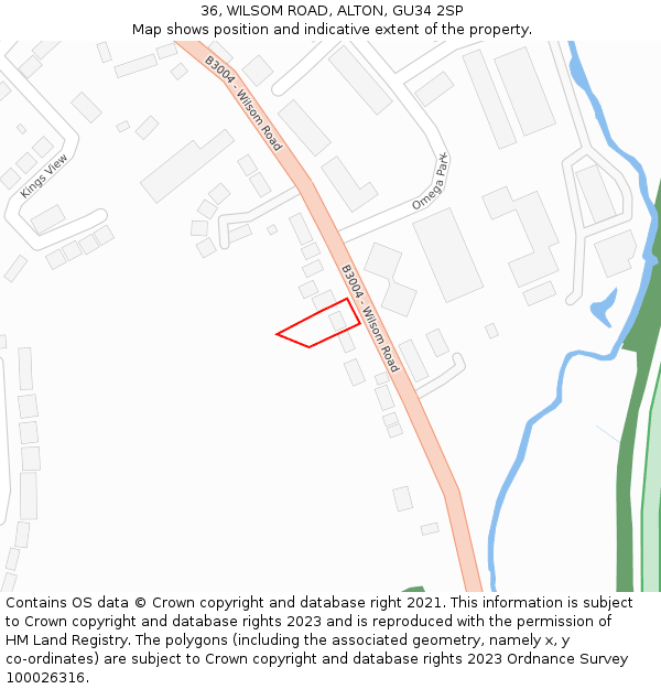 36, WILSOM ROAD, ALTON, GU34 2SP: Location map and indicative extent of plot