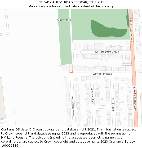 36, WINCANTON ROAD, REDCAR, TS10 2HR: Location map and indicative extent of plot