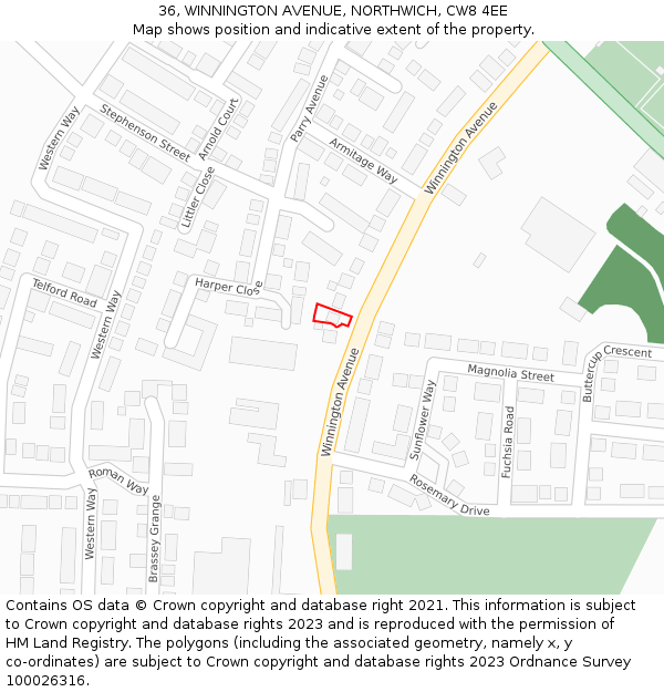 36, WINNINGTON AVENUE, NORTHWICH, CW8 4EE: Location map and indicative extent of plot