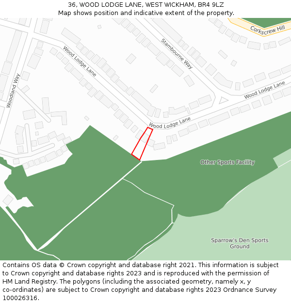 36, WOOD LODGE LANE, WEST WICKHAM, BR4 9LZ: Location map and indicative extent of plot