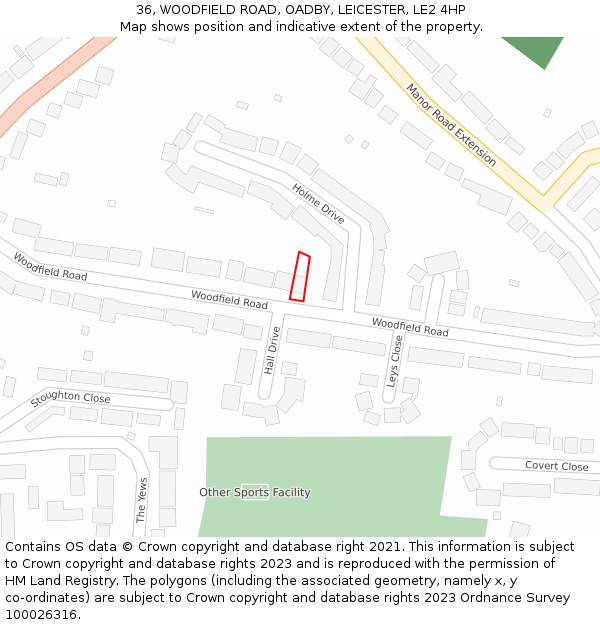 36, WOODFIELD ROAD, OADBY, LEICESTER, LE2 4HP: Location map and indicative extent of plot