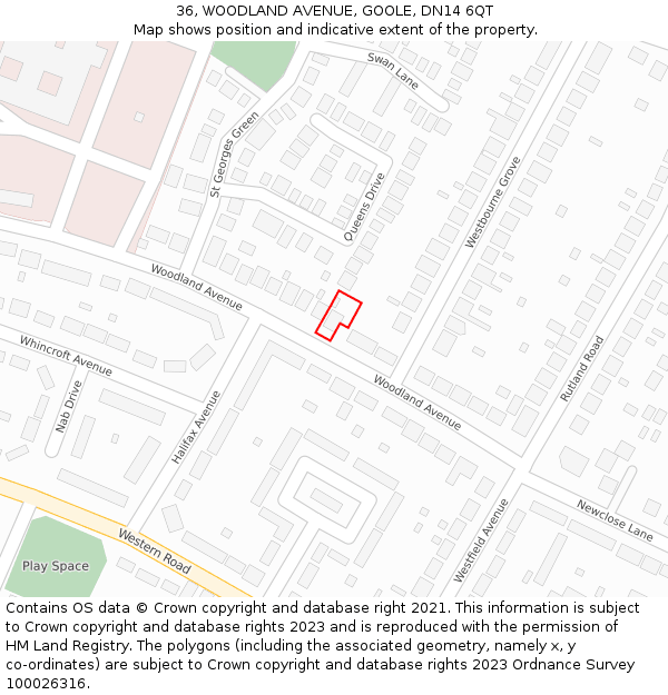 36, WOODLAND AVENUE, GOOLE, DN14 6QT: Location map and indicative extent of plot