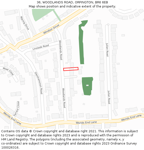 36, WOODLANDS ROAD, ORPINGTON, BR6 6EB: Location map and indicative extent of plot