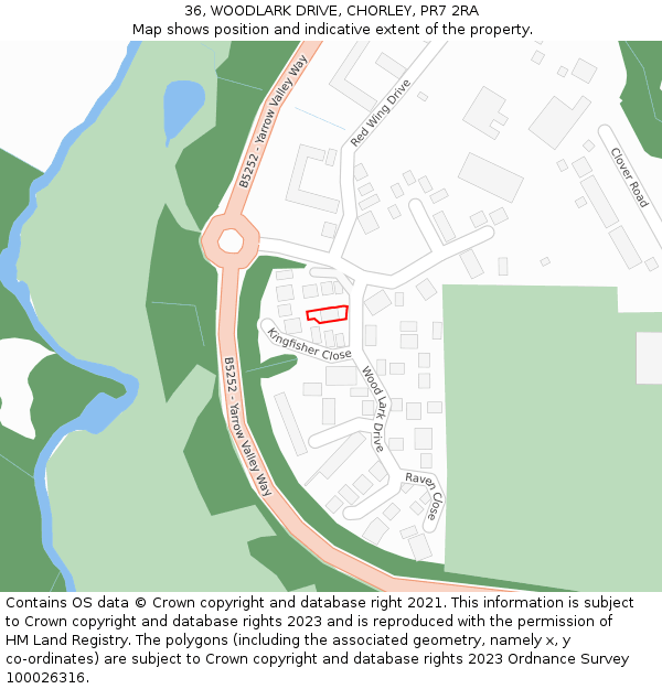 36, WOODLARK DRIVE, CHORLEY, PR7 2RA: Location map and indicative extent of plot