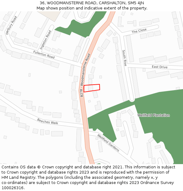 36, WOODMANSTERNE ROAD, CARSHALTON, SM5 4JN: Location map and indicative extent of plot