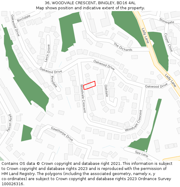 36, WOODVALE CRESCENT, BINGLEY, BD16 4AL: Location map and indicative extent of plot