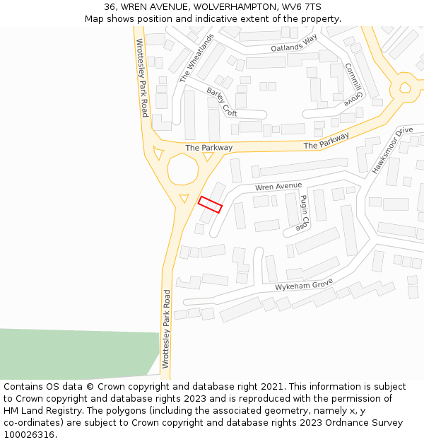36, WREN AVENUE, WOLVERHAMPTON, WV6 7TS: Location map and indicative extent of plot