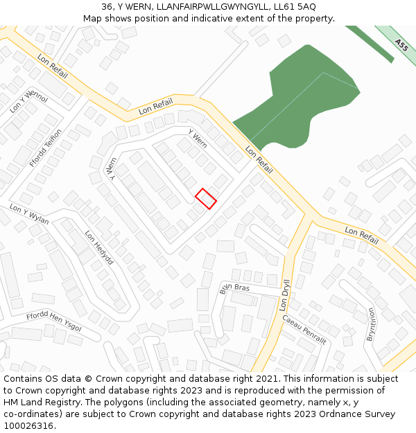36, Y WERN, LLANFAIRPWLLGWYNGYLL, LL61 5AQ: Location map and indicative extent of plot