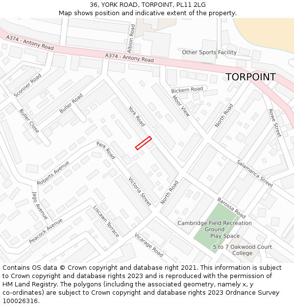 36, YORK ROAD, TORPOINT, PL11 2LG: Location map and indicative extent of plot