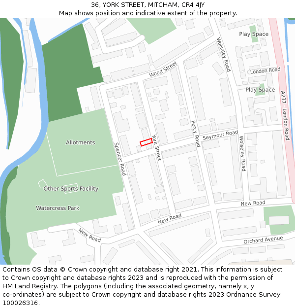 36, YORK STREET, MITCHAM, CR4 4JY: Location map and indicative extent of plot