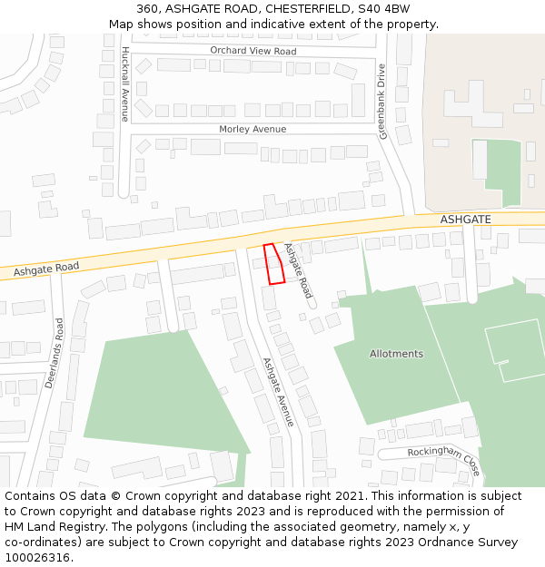 360, ASHGATE ROAD, CHESTERFIELD, S40 4BW: Location map and indicative extent of plot