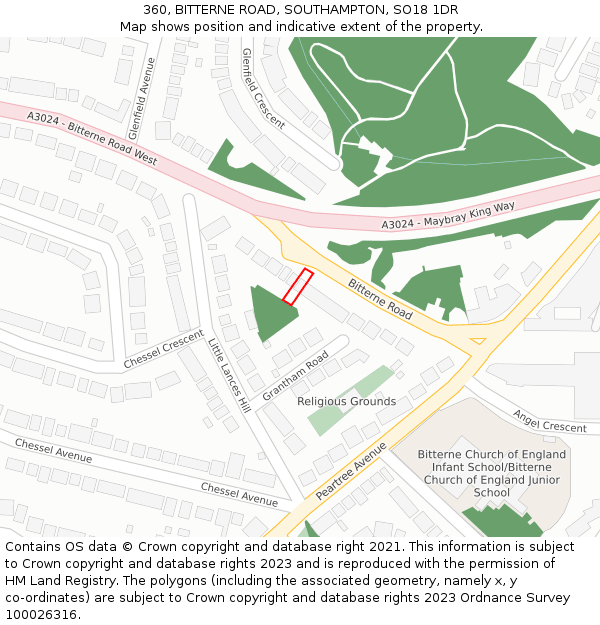 360, BITTERNE ROAD, SOUTHAMPTON, SO18 1DR: Location map and indicative extent of plot