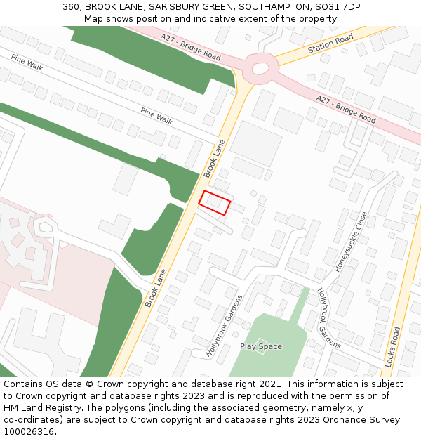 360, BROOK LANE, SARISBURY GREEN, SOUTHAMPTON, SO31 7DP: Location map and indicative extent of plot