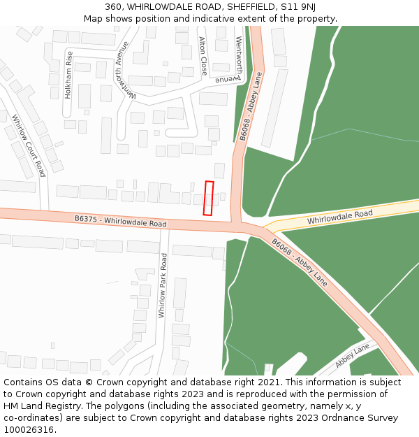 360, WHIRLOWDALE ROAD, SHEFFIELD, S11 9NJ: Location map and indicative extent of plot