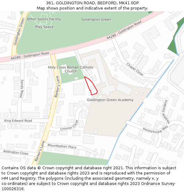 361, GOLDINGTON ROAD, BEDFORD, MK41 0DP: Location map and indicative extent of plot