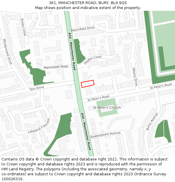 361, MANCHESTER ROAD, BURY, BL9 9QS: Location map and indicative extent of plot