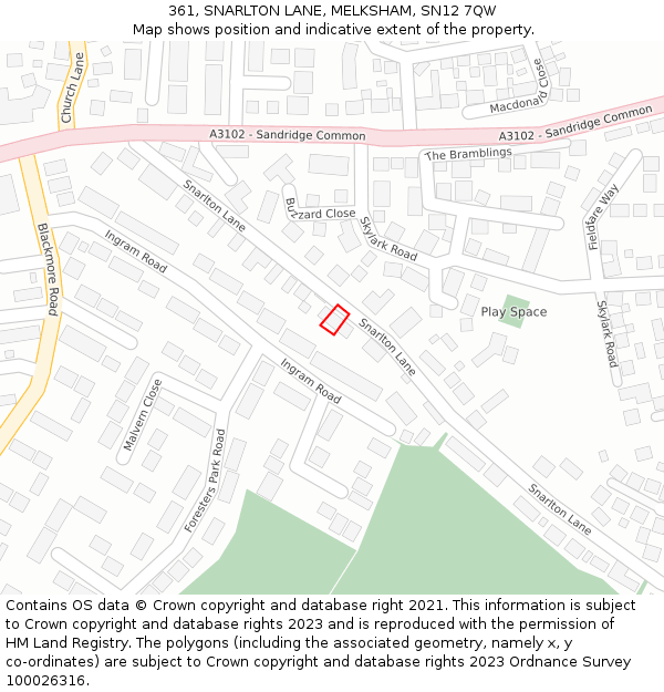 361, SNARLTON LANE, MELKSHAM, SN12 7QW: Location map and indicative extent of plot